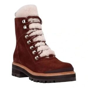 Marc Fisher Izzie Lugsole Suede Ankle Boot Womens 8 Dark Red Brown